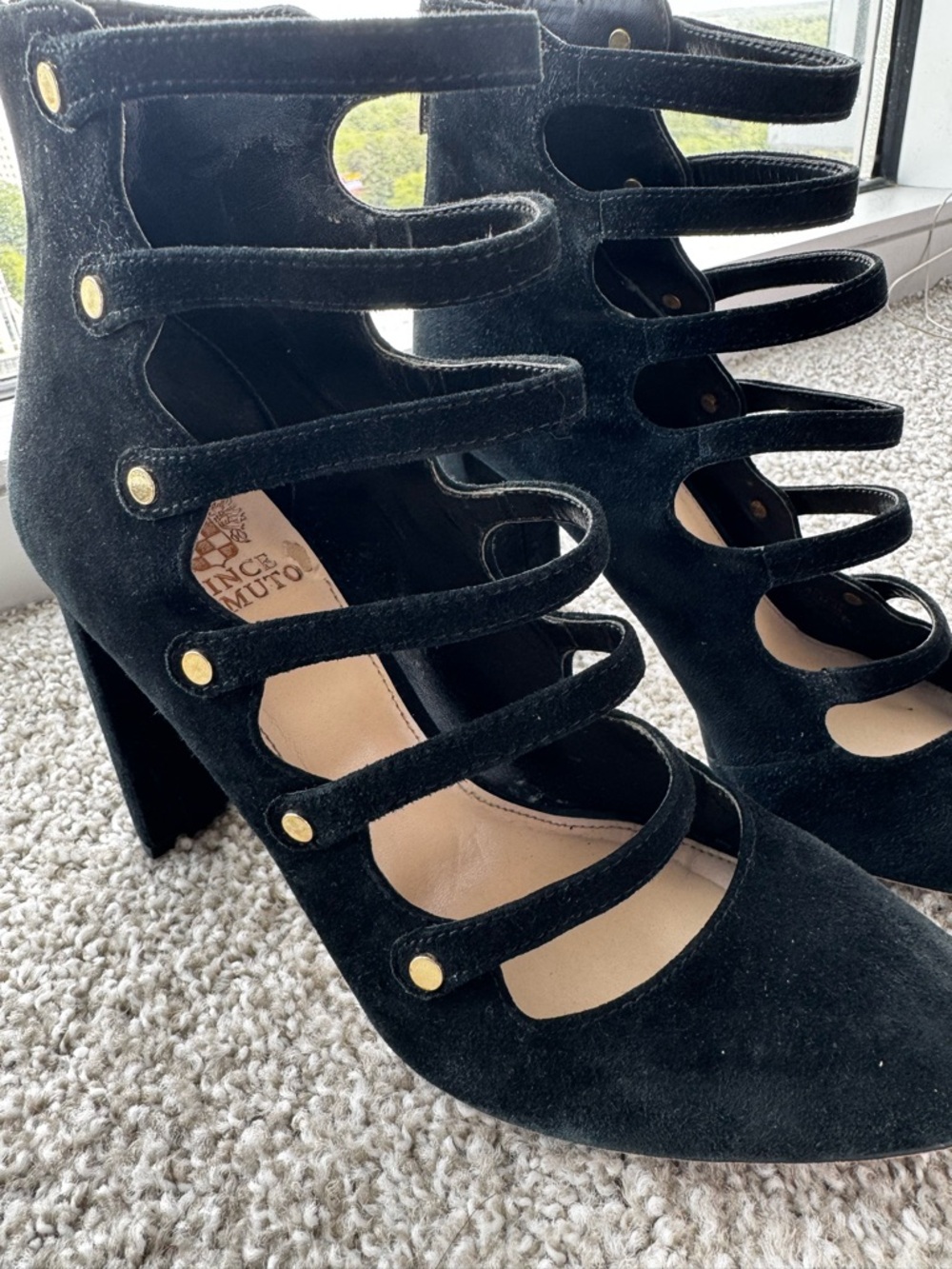 Vince Camuto Black Suede Strappy Pumps